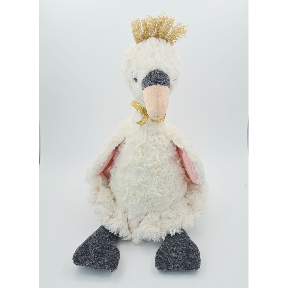 Mary Meyer Plush Swan Stuffed Animal Gold Crown Cream Shaggy Faux Fur Pink Wings
